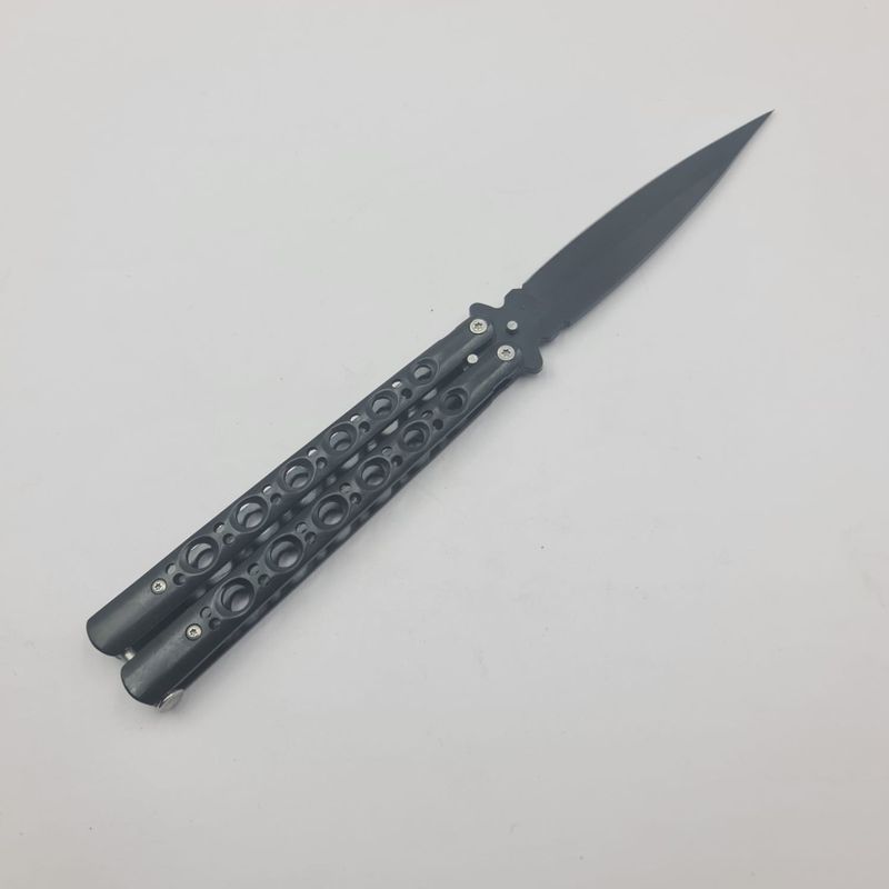 Sport si Outdoor - Camping - Cutite, bricege si accesorii - Cutite si bricege - Cutit Fluture cu Tais, Model Gauri, Otel, Husa Material Textil, 25 cm, Negru - Infinity.ro