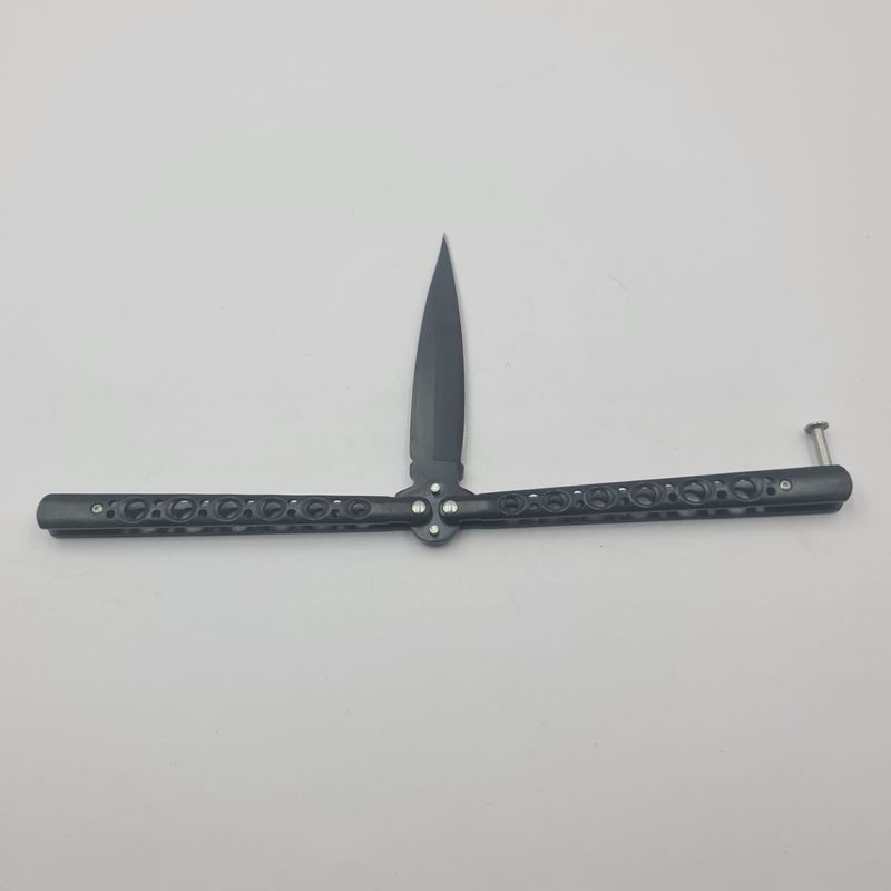 Sport si Outdoor - Camping - Cutite, bricege si accesorii - Cutite si bricege - Cutit Fluture cu Tais, Model Gauri, Otel, Husa Material Textil, 25 cm, Negru - Infinity.ro