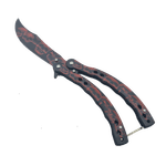 Sport si Outdoor - Camping - Cutite, bricege si accesorii - Cutite si bricege - Cutit Fluture Fara Tais Pentru Antrenament, Model Cap de Mort Rosu, Curbat, 24 cm - Infinity.ro