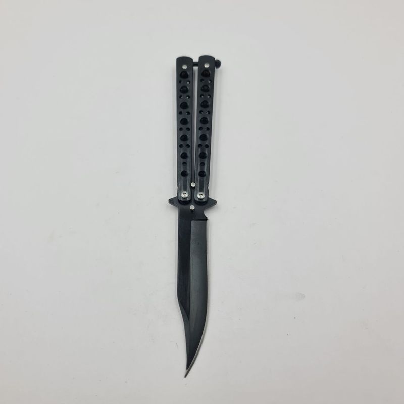 Sport si Outdoor - Camping - Cutite, bricege si accesorii - Cutite si bricege - Cutit Fluture cu Tais, Model Gauri, Deschidere Manuala, Otel, 23 cm, Negru - Infinity.ro