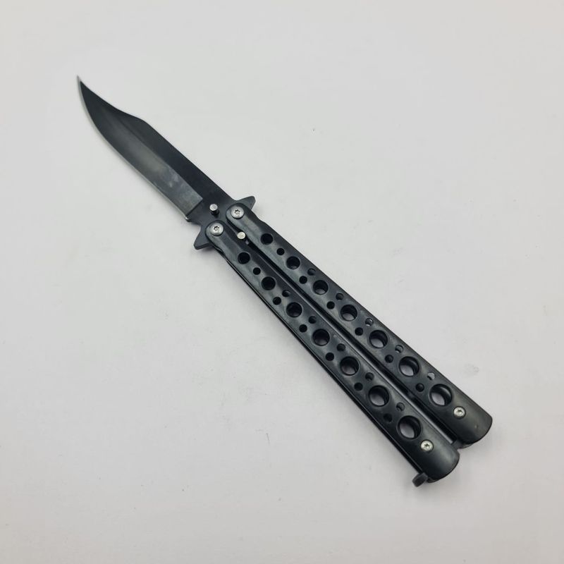 Sport si Outdoor - Camping - Cutite, bricege si accesorii - Cutite si bricege - Cutit Fluture cu Tais, Model Gauri, Deschidere Manuala, Otel, 23 cm, Negru - Infinity.ro