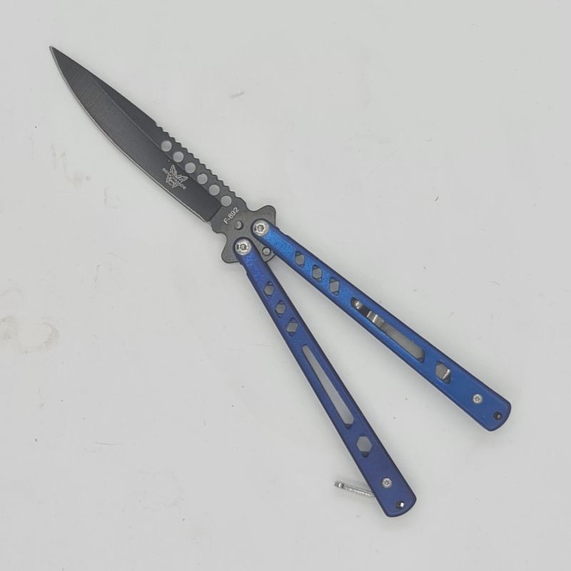 Sport si Outdoor - Camping - Cutite, bricege si accesorii - Cutite si bricege - Cutit fluture cu tais, 22 cm, albastru gauri - Infinity.ro