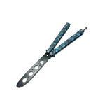 Sport si Outdoor - Camping - Cutite, bricege si accesorii - Cutite si bricege - Cutit fluture Butterfly, Balisong 22 cm, albastru, cranii, fara tais, de antrenament - Infinity.ro