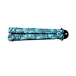 Sport si Outdoor - Camping - Cutite, bricege si accesorii - Cutite si bricege - Cutit fluture Butterfly, Balisong 22 cm, albastru, cranii, fara tais, de antrenament - Infinity.ro