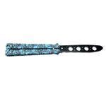 Sport si Outdoor - Camping - Cutite, bricege si accesorii - Cutite si bricege - Cutit fluture Butterfly, Balisong 22 cm, albastru, cranii, fara tais, de antrenament - Infinity.ro