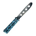 Sport si Outdoor - Camping - Cutite, bricege si accesorii - Cutite si bricege - Cutit fluture Butterfly, Balisong 22 cm, albastru, cranii, fara tais, de antrenament - Infinity.ro