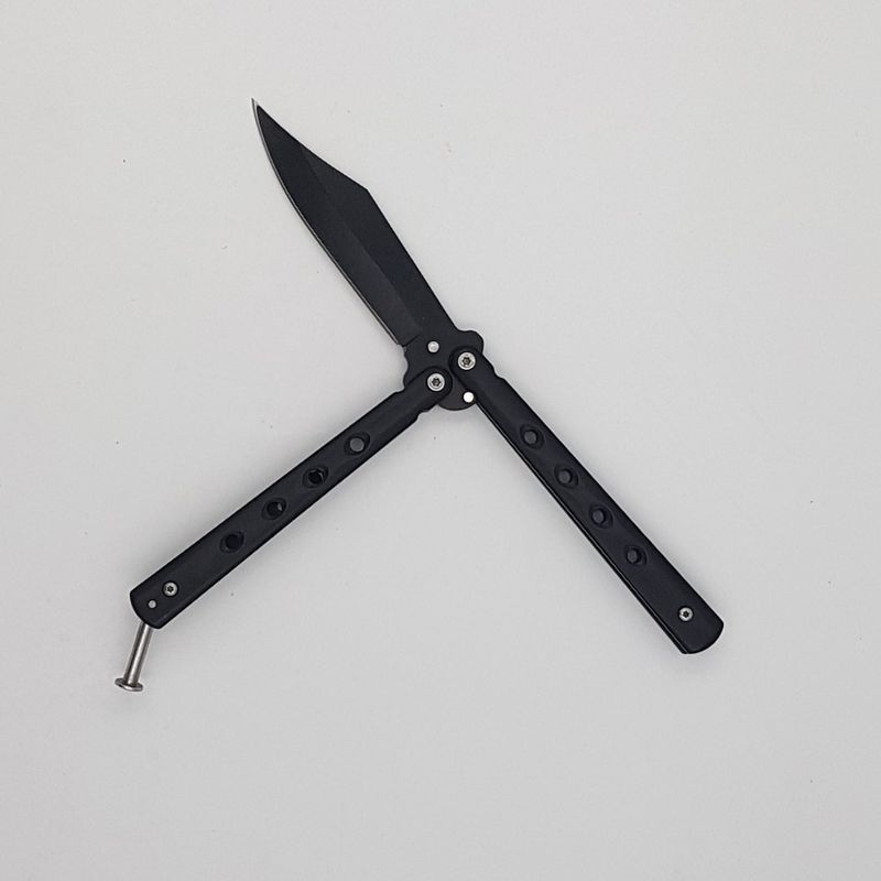 Sport si Outdoor - Camping - Cutite, bricege si accesorii - Cutite si bricege - Cutit fluture Butterfly, Balisong  19 cm, negru, 4 gauri - Infinity.ro