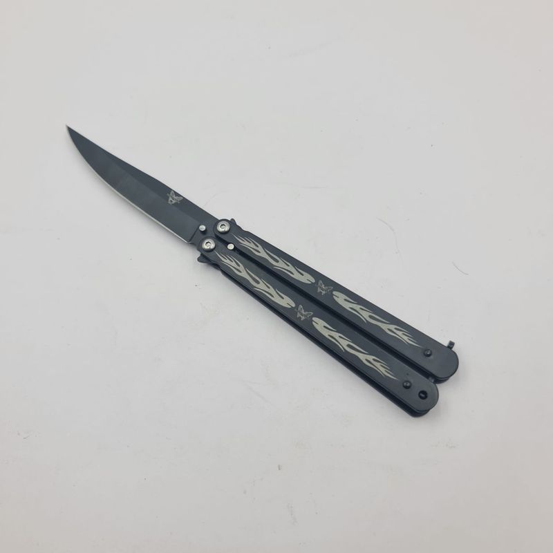 Sport si Outdoor - Camping - Cutite, bricege si accesorii - Cutite si bricege - Cutit Fluture cu Tais, Model Flacara, 21 cm, Negru - Infinity.ro