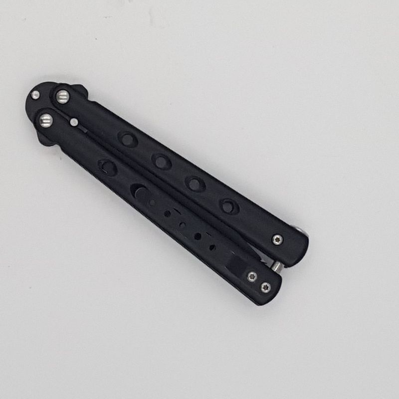 Sport si Outdoor - Camping - Cutite, bricege si accesorii - Cutite si bricege - Cutit fluture Butterfly, Balisong  19 cm, negru, 4 gauri - Infinity.ro