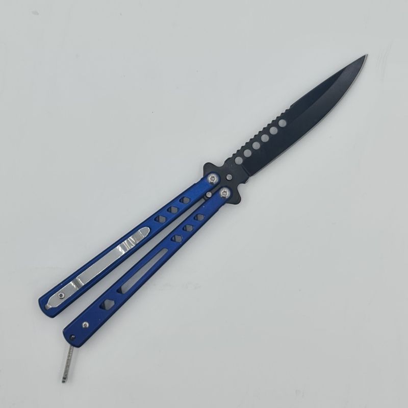 Sport si Outdoor - Camping - Cutite, bricege si accesorii - Cutite si bricege - Cutit fluture Butterfly, Balisong  21 cm, albastru navy, model dinamic - Infinity.ro