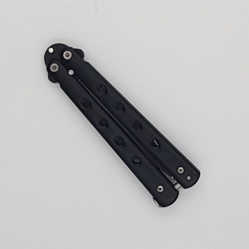 Sport si Outdoor - Camping - Cutite, bricege si accesorii - Cutite si bricege - Cutit fluture Butterfly, Balisong  19 cm, negru, 4 gauri - Infinity.ro
