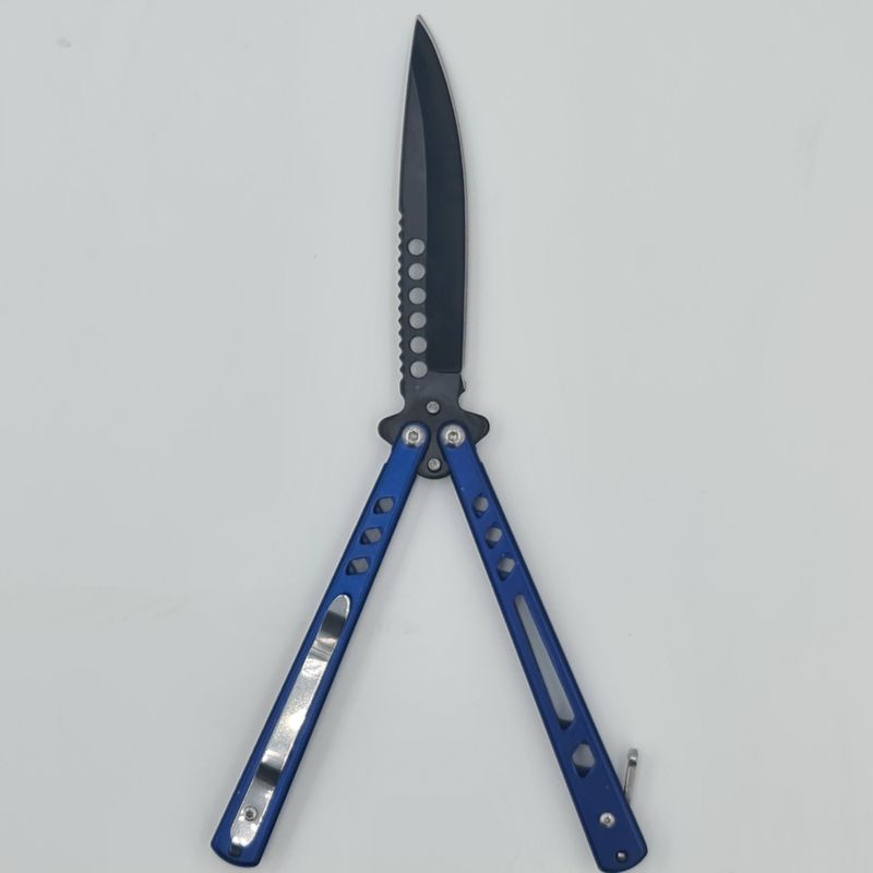 Sport si Outdoor - Camping - Cutite, bricege si accesorii - Cutite si bricege - Cutit fluture Butterfly, Balisong  21 cm, albastru navy, model dinamic - Infinity.ro