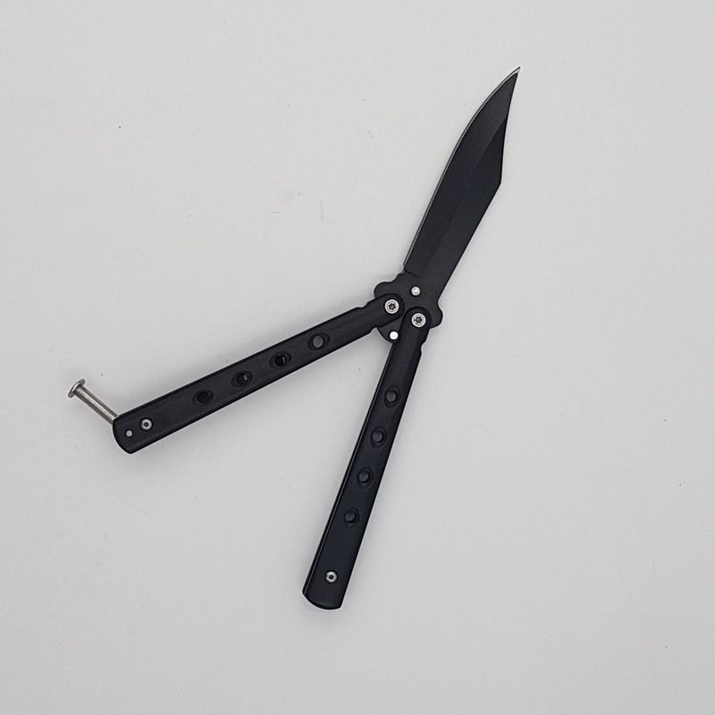 Sport si Outdoor - Camping - Cutite, bricege si accesorii - Cutite si bricege - Cutit fluture Butterfly, Balisong  19 cm, negru, 4 gauri - Infinity.ro