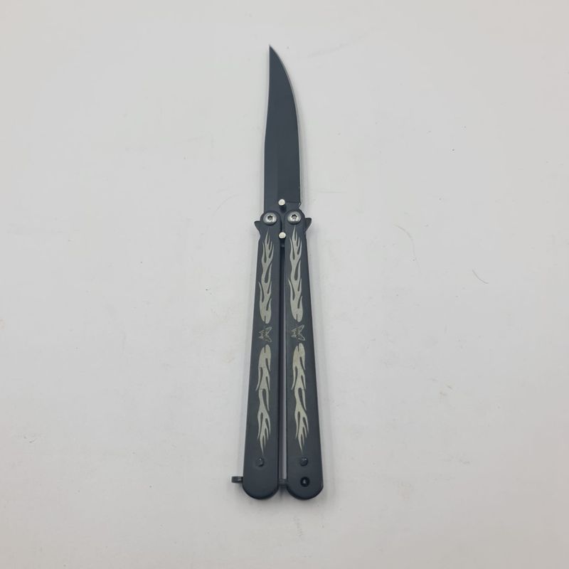 Sport si Outdoor - Camping - Cutite, bricege si accesorii - Cutite si bricege - Cutit Fluture cu Tais, Model Flacara, 21 cm, Negru - Infinity.ro