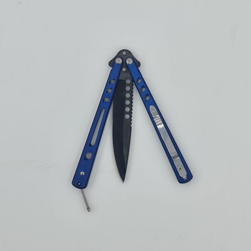 Sport si Outdoor - Camping - Cutite, bricege si accesorii - Cutite si bricege - Cutit fluture Butterfly, Balisong  21 cm, albastru navy, model dinamic - Infinity.ro