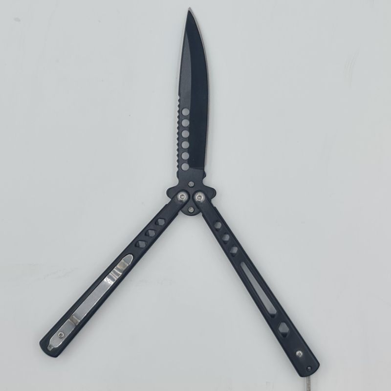 Sport si Outdoor - Camping - Cutite, bricege si accesorii - Cutite si bricege - Cutit fluture Butterfly, Balisong  21 cm, negru, cu Tais, model dinamic - Infinity.ro