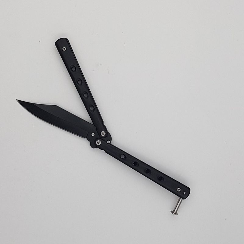 Sport si Outdoor - Camping - Cutite, bricege si accesorii - Cutite si bricege - Cutit fluture Butterfly, Balisong  19 cm, negru, 4 gauri - Infinity.ro
