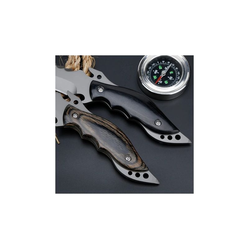 Sport si Outdoor - Camping - Cutite, bricege si accesorii - Cutite si bricege - Cutit de Vanatoare cu Lama Zimtata Din Otel, Maner De Lemn, 24 cm - Infinity.ro
