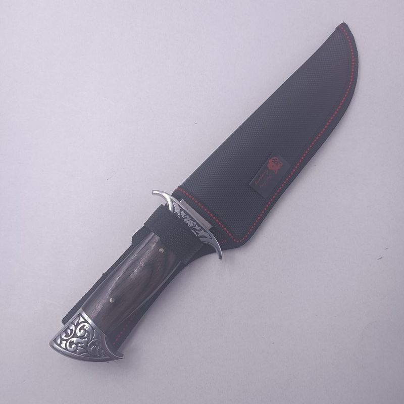 Sport si Outdoor - Camping - Cutite, bricege si accesorii - Cutite si bricege - Cutit de Vanatoare cu Lama din Otel, Maner Lemn, Husa Textila, 31 cm - Infinity.ro