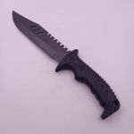 Sport si Outdoor - Camping - Cutite, bricege si accesorii - Cutite si bricege - Cutit de Vanatoare cu Lama Zimtata, Agatatoare, Husa, Maner Anti Alunecare, 32 cm, Negru - Infinity.ro