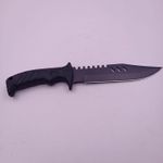 Sport si Outdoor - Camping - Cutite, bricege si accesorii - Cutite si bricege - Cutit de Vanatoare cu Lama Zimtata, Agatatoare, Husa, Maner Anti Alunecare, 32 cm, Negru - Infinity.ro