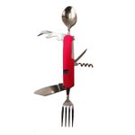 Sport si Outdoor - Camping - Cutite, bricege si accesorii - Cutite si bricege - Cutit briceag detasabil, cu 6 functii lingura furculita, rosu, 25 cm - Infinity.ro