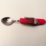 Sport si Outdoor - Camping - Cutite, bricege si accesorii - Cutite si bricege - Cutit briceag detasabil, cu 6 functii lingura furculita, rosu, 25 cm - Infinity.ro