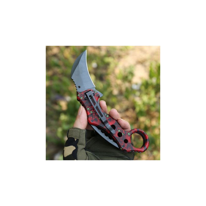 Sport si Outdoor - Camping - Cutite, bricege si accesorii - Cutite si bricege - Cutit Briceag Karambit Columbia, Deschidere Manuala, Rosu, 18 Cm - Infinity.ro