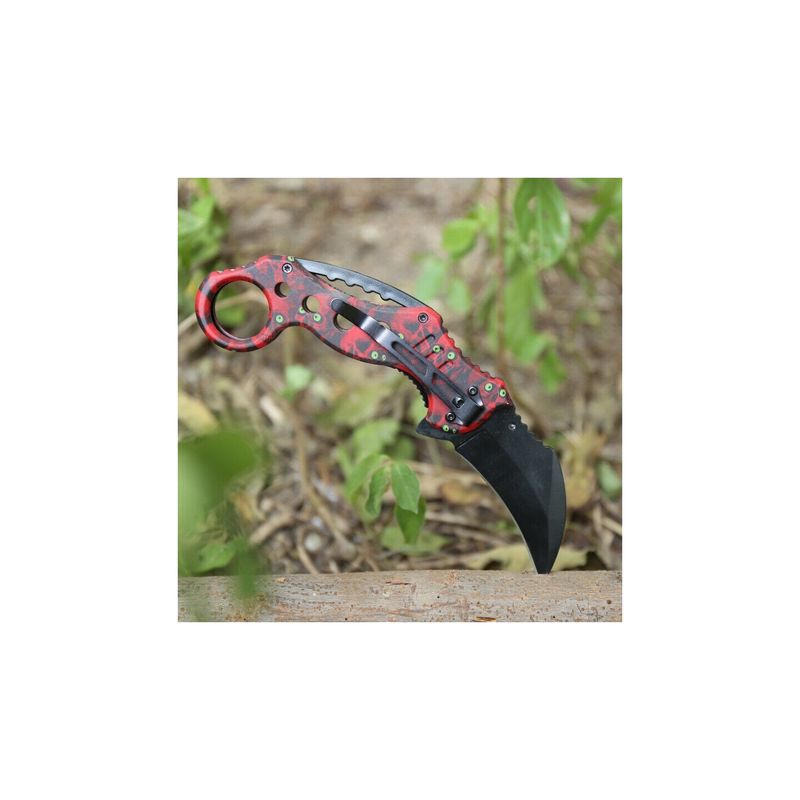 Sport si Outdoor - Camping - Cutite, bricege si accesorii - Cutite si bricege - Cutit Briceag Karambit Columbia, Deschidere Manuala, Rosu, 18 Cm - Infinity.ro