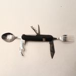 Sport si Outdoor - Camping - Cutite, bricege si accesorii - Cutite si bricege - Cutit briceag detasabil, cu 6 functii lingura furculita, negru, 25 cm - Infinity.ro
