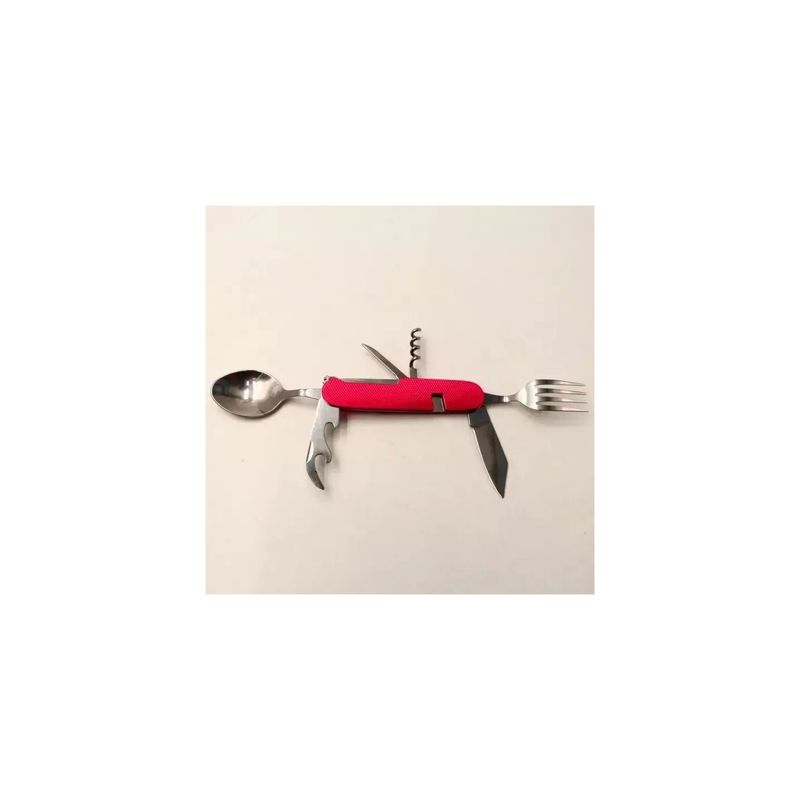 Sport si Outdoor - Camping - Cutite, bricege si accesorii - Cutite si bricege - Cutit briceag detasabil cu 6 functii lingura furculita rosu - Infinity.ro