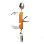 Sport si Outdoor - Camping - Cutite, bricege si accesorii - Cutite si bricege - Cutit briceag detasabil, cu 6 functii lingura furculita, auriu, 25 cm - Infinity.ro