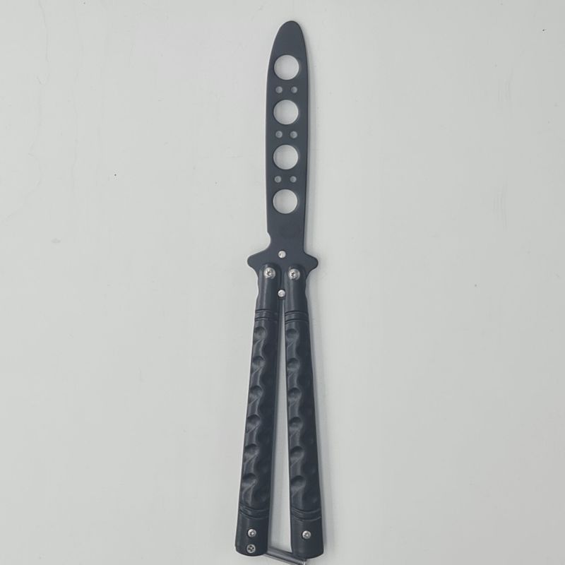 Sport si Outdoor - Camping - Cutite, bricege si accesorii - Cutite si bricege - Cutit Butterfly, Balisong fara tais, 22 cm, negru, model adancituri zigzag - Infinity.ro