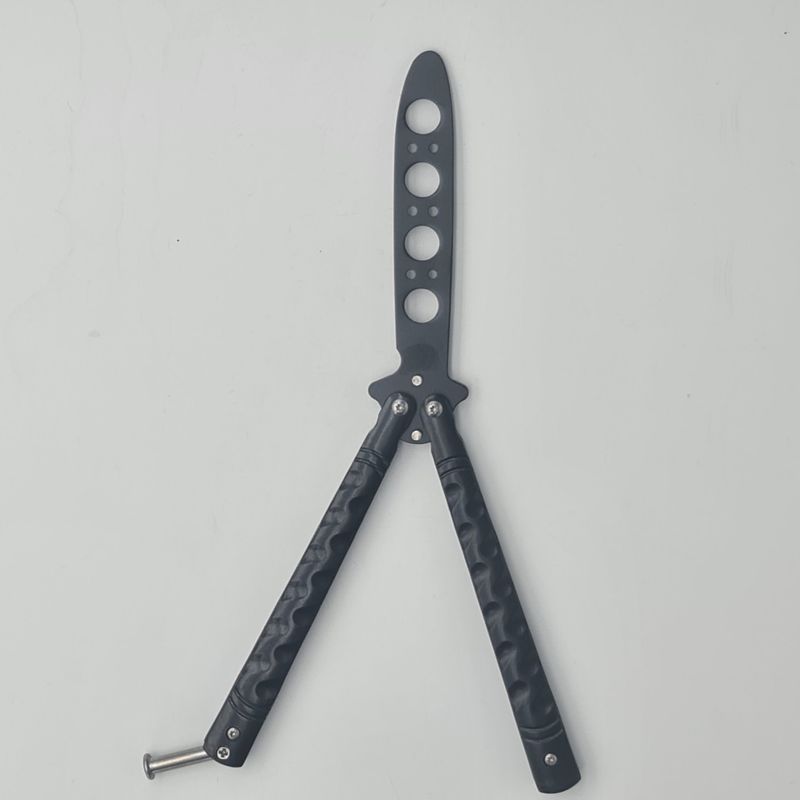 Sport si Outdoor - Camping - Cutite, bricege si accesorii - Cutite si bricege - Cutit Butterfly, Balisong fara tais, 22 cm, negru, model adancituri zigzag - Infinity.ro