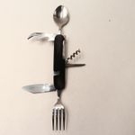 Sport si Outdoor - Camping - Cutite, bricege si accesorii - Cutite si bricege - Cutit briceag detasabil, cu 6 functii lingura furculita, negru, 25 cm - Infinity.ro