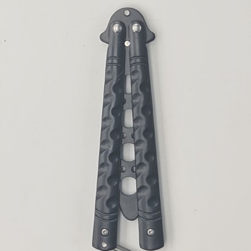 Sport si Outdoor - Camping - Cutite, bricege si accesorii - Cutite si bricege - Cutit Butterfly, Balisong fara tais, 22 cm, negru, model adancituri zigzag - Infinity.ro