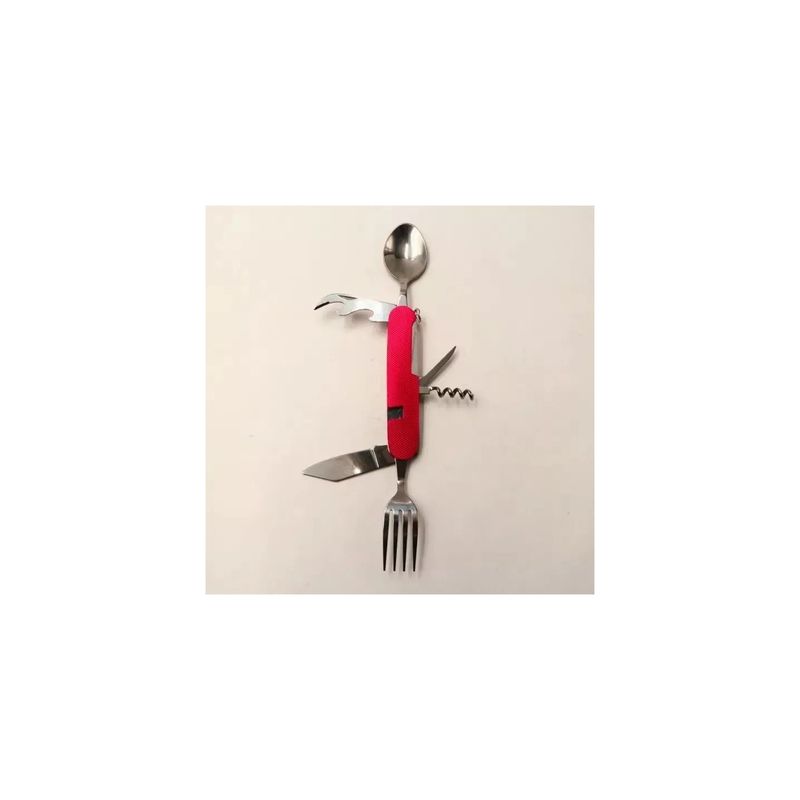Sport si Outdoor - Camping - Cutite, bricege si accesorii - Cutite si bricege - Cutit briceag detasabil cu 6 functii lingura furculita rosu - Infinity.ro
