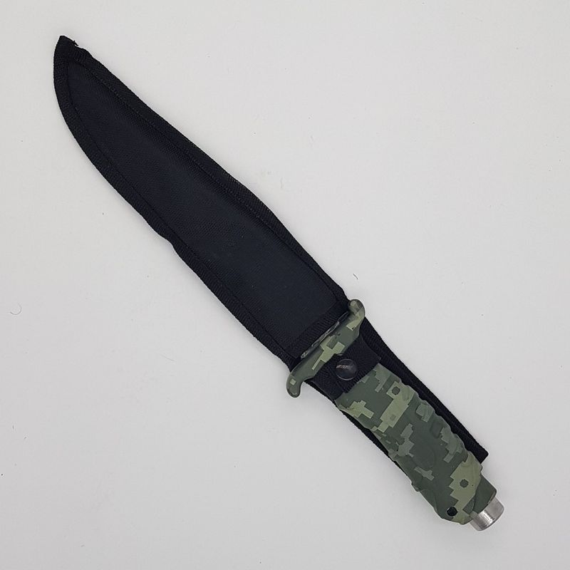 Sport si Outdoor - Camping - Cutite, bricege si accesorii - Cutite si bricege - Cutit army de vanatoare cu lama si varf ascutite, 34 cm, husa, verde - Infinity.ro