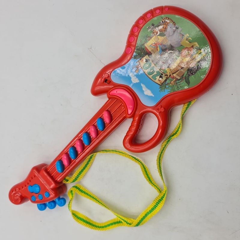 Jucarii, Copii si Bebe - Jucarii si jocuri - Jucarii de rol - Instrumente muzicale de jucarie - Chitara de Jucarie Pentru Copii cu Agatatoare de Gat, Sunete, 30 cm, Rosu - Infinity.ro