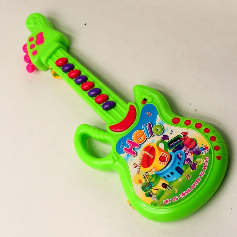 Jucarii, Copii si Bebe - Jucarii si jocuri - Jucarii de rol - Instrumente muzicale de jucarie - Chitara de Jucarie Pentru Copii cu Agatatoare de Gat, Sunete, 30 cm, Verde - Infinity.ro