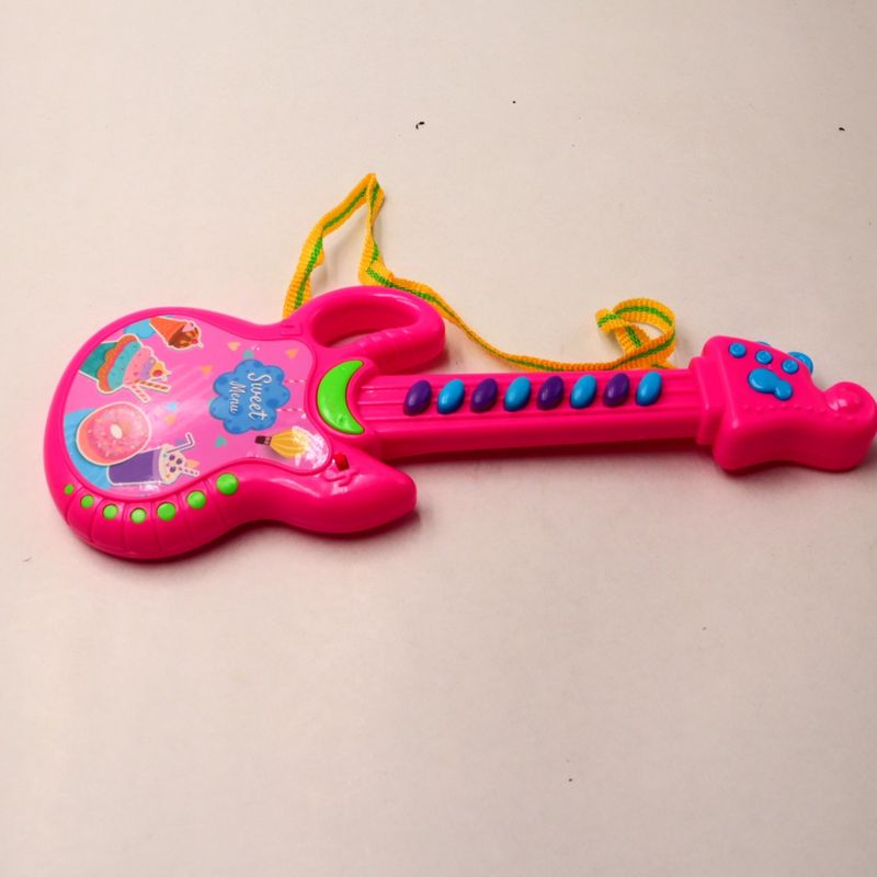 Jucarii, Copii si Bebe - Jucarii si jocuri - Jucarii de rol - Instrumente muzicale de jucarie - Chitara de Jucarie Pentru Copii cu Agatatoare de Gat, Sunete, 30 cm, Roz - Infinity.ro
