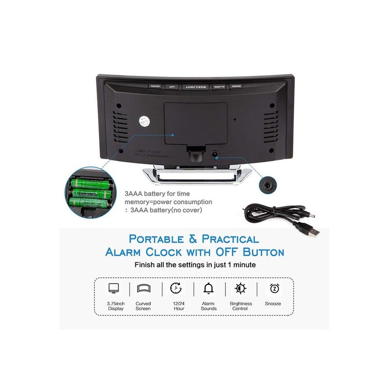 Casa si Gradina - Decoratiuni - Ceasuri - Ceas de Birou Tip Oglinda, Ecran Curbat cu Led, Mod Noapte/Zi, Alarma - Infinity.ro