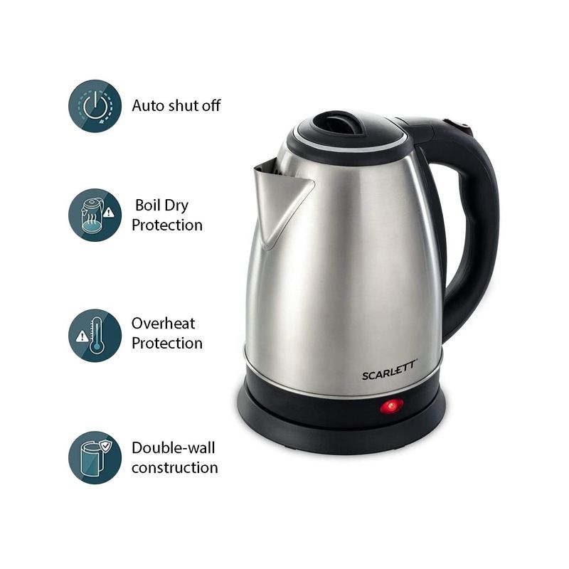 Electronice si Electrocasnice - Electrocasnice bucatarie - Preparare bauturi - Fierbatoare de apa - Cana Fierbator Scarlett, din Inox, 1500W, 2 L, Declansare Automata - Infinity.ro