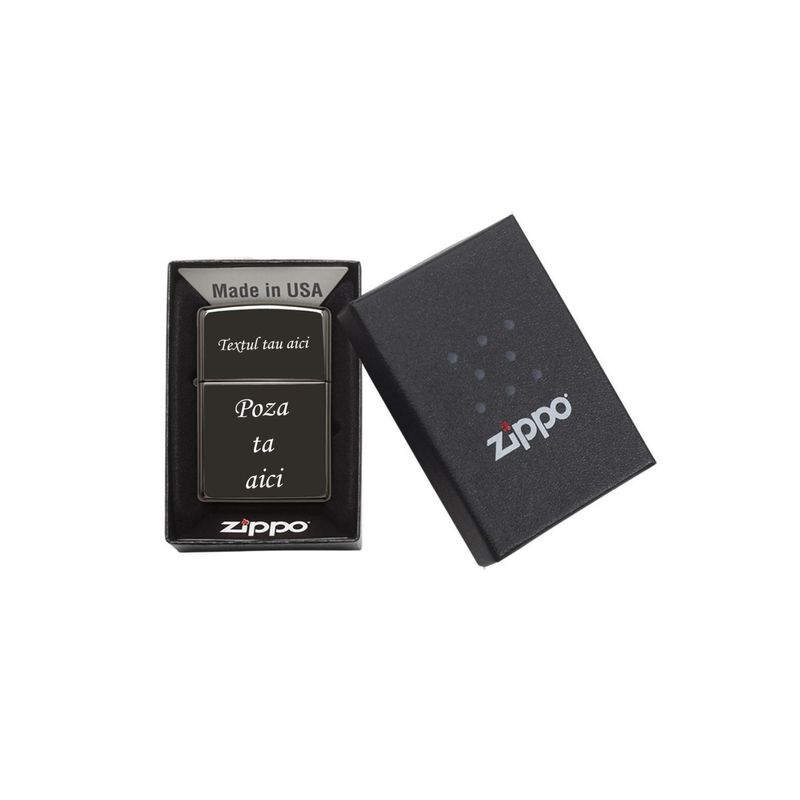 Market - Tutun si tigari - Articole si accesorii tutun - Bricheta Zippo Black, Personalizata cu Poza si Textul Tau - Infinity.ro