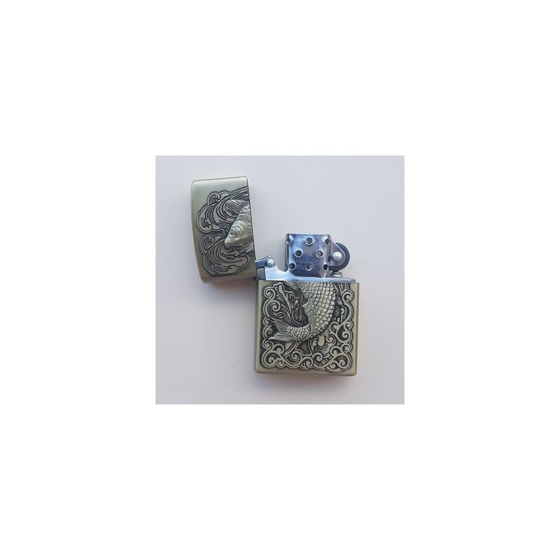 Market - Tutun si tigari - Articole si accesorii tutun - Bricheta Tip Zippo, 3D Relief, Metalica, Peste si Lichid Zippo 125 ml P2 - Infinity.ro