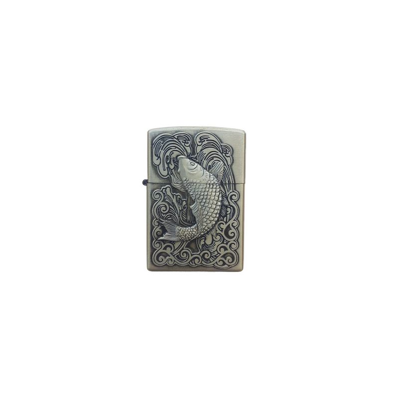 Market - Tutun si tigari - Articole si accesorii tutun - Bricheta Tip Zippo, 3D Relief, Metalica, Peste si Lichid Zippo 125 ml P2 - Infinity.ro
