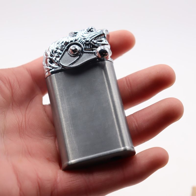 Market - Tutun si tigari - Articole si accesorii tutun - Bricheta Modulara, Cap de Tigru, Doua Flacari, Gri, 8 cm - Infinity.ro