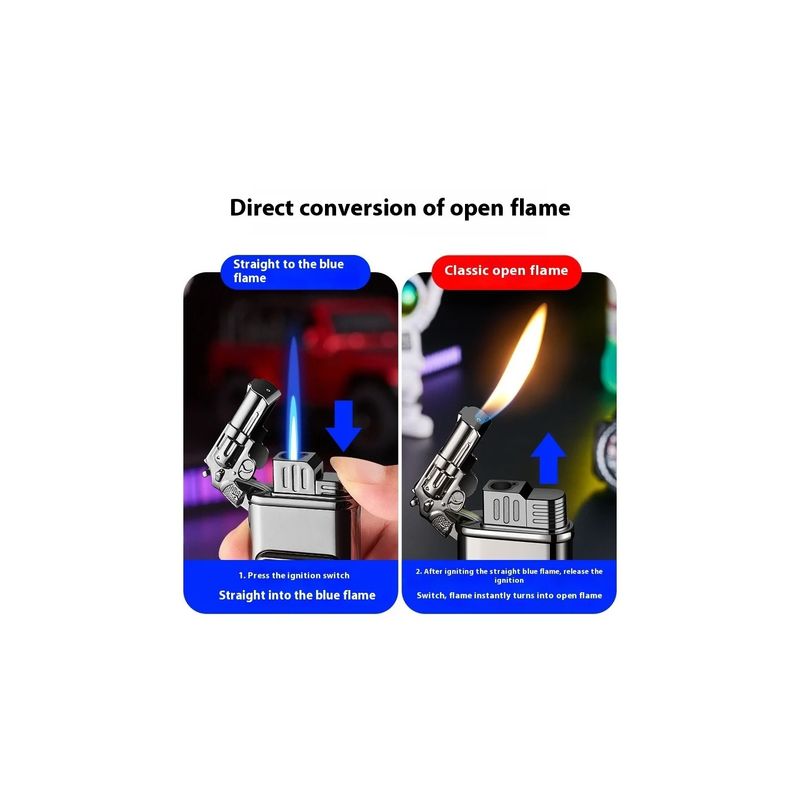 Market - Tutun si tigari - Articole si accesorii tutun - Bricheta Model Pistol cu Ceas, Antivant, cu Flacara Dubla, Negru - Infinity.ro