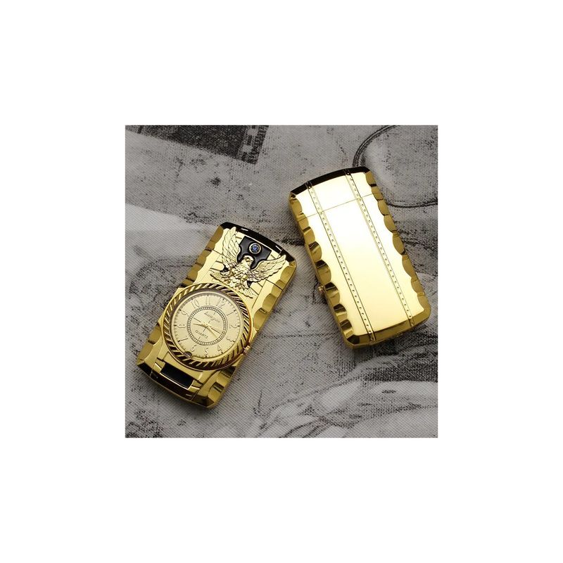 Market - Tutun si tigari - Articole si accesorii tutun - Bricheta Model Vultur cu Ceas, Lumini Multicolor, Antivant, Auriu - Infinity.ro