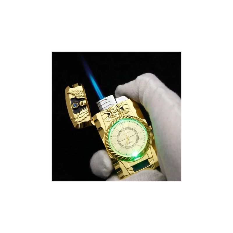 Market - Tutun si tigari - Articole si accesorii tutun - Bricheta Model Vultur cu Ceas, Lumini Multicolor, Antivant, Auriu - Infinity.ro